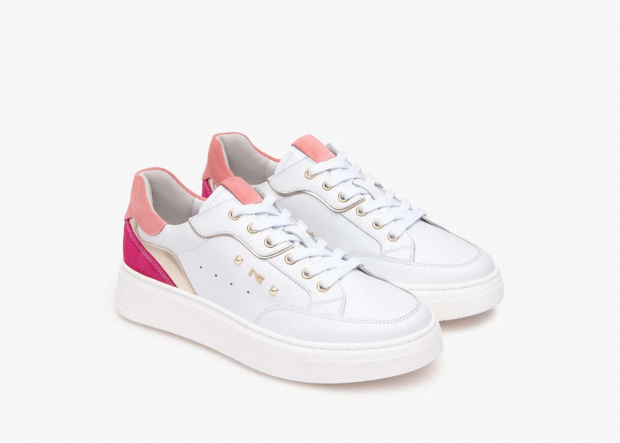 NeroGiardini White and Pink Platform Trainer|E513063D70