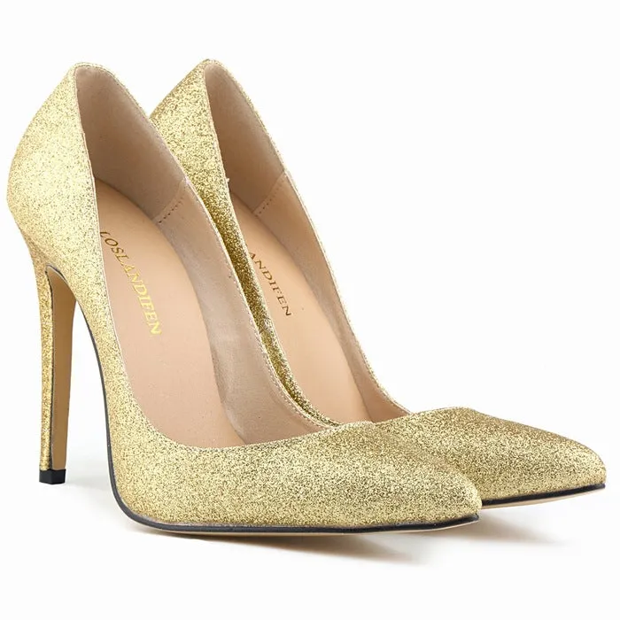 New Arrival PU Shimmering Sexy Shallow Mouth High Heel Comfortable Wedding Shoes