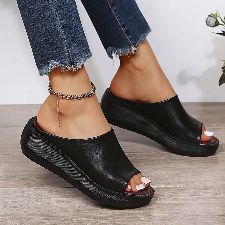 OCW Plarform Walking Sandals For Women Premium Leather Peep Toe