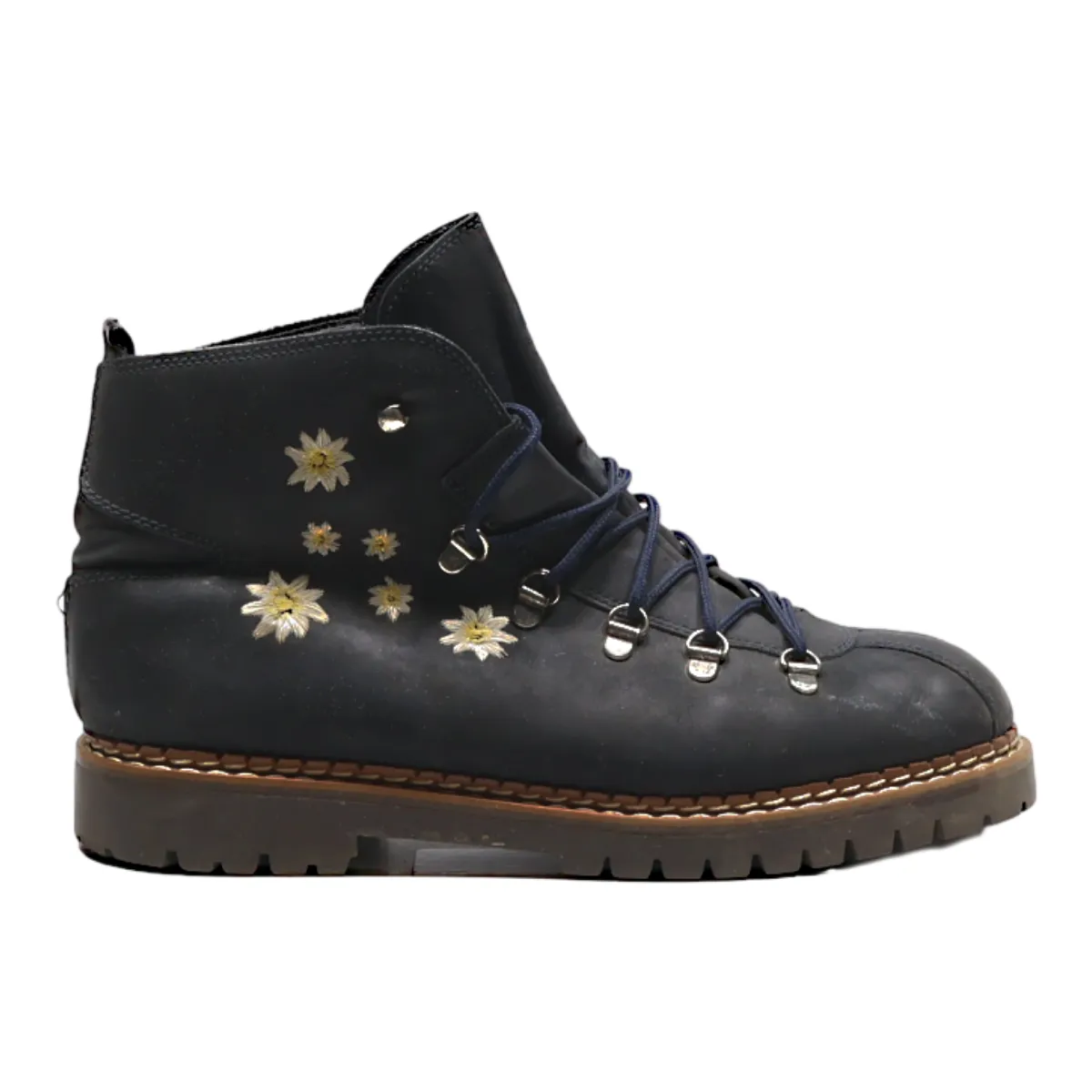 ROCCIA Floral Lace-Up Boots Black Leather Womens UK 8