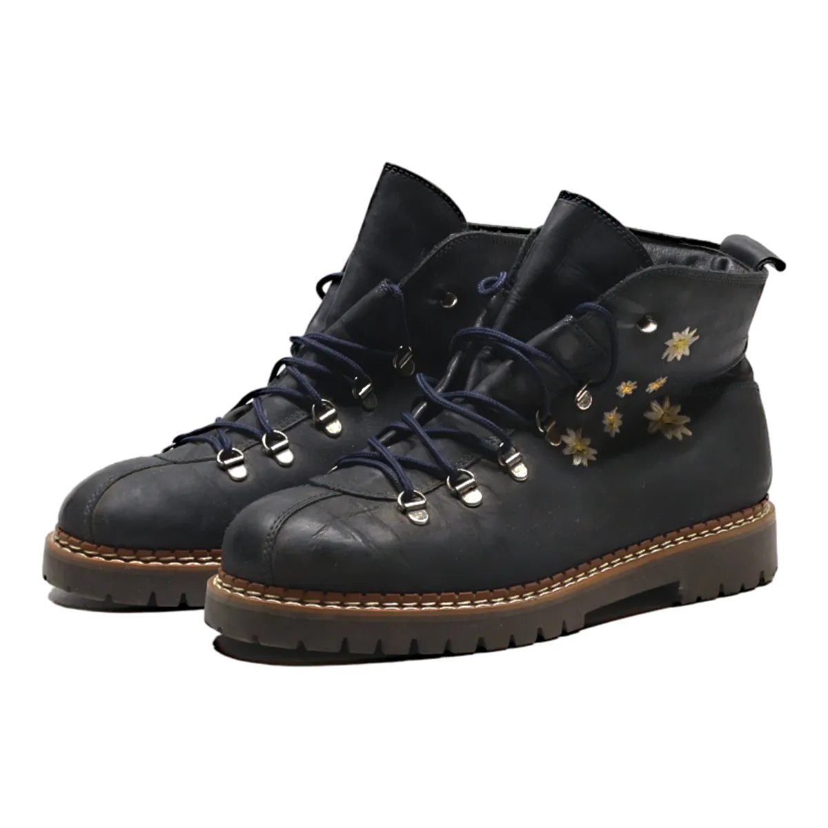 ROCCIA Floral Lace-Up Boots Black Leather Womens UK 8