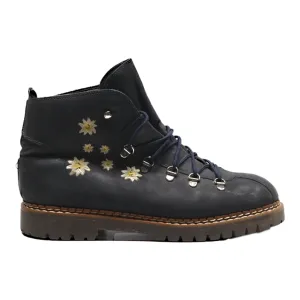 ROCCIA Floral Lace-Up Boots Black Leather Womens UK 8