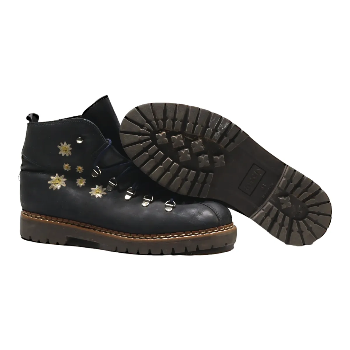 ROCCIA Floral Lace-Up Boots Black Leather Womens UK 8