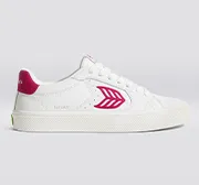 SALVAS White Premium Leather Jazzy Pink Logo Sneaker Men