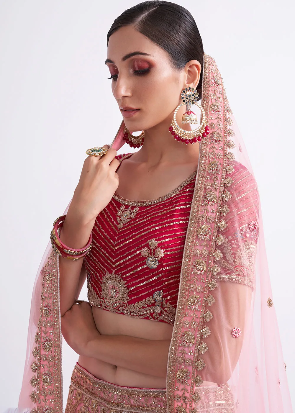 Shaded Rani Pink Wedding Style Designer Bridal Lehenga Choli