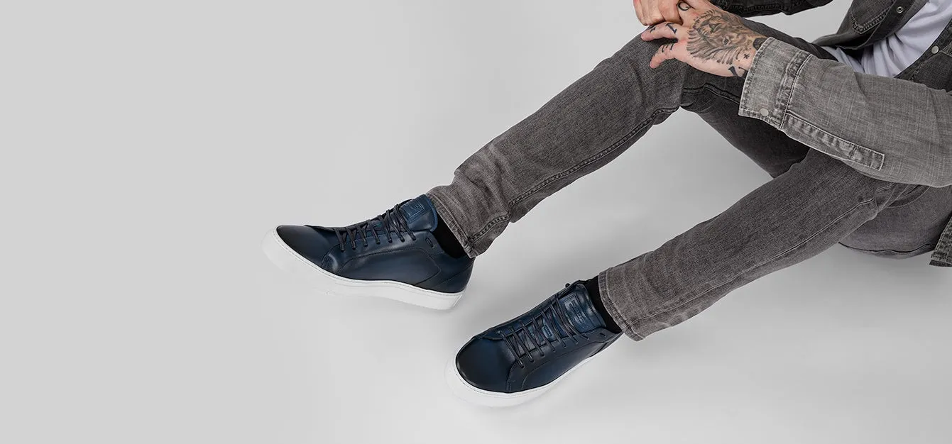 SOHO meteorite-blue patina sneakers.