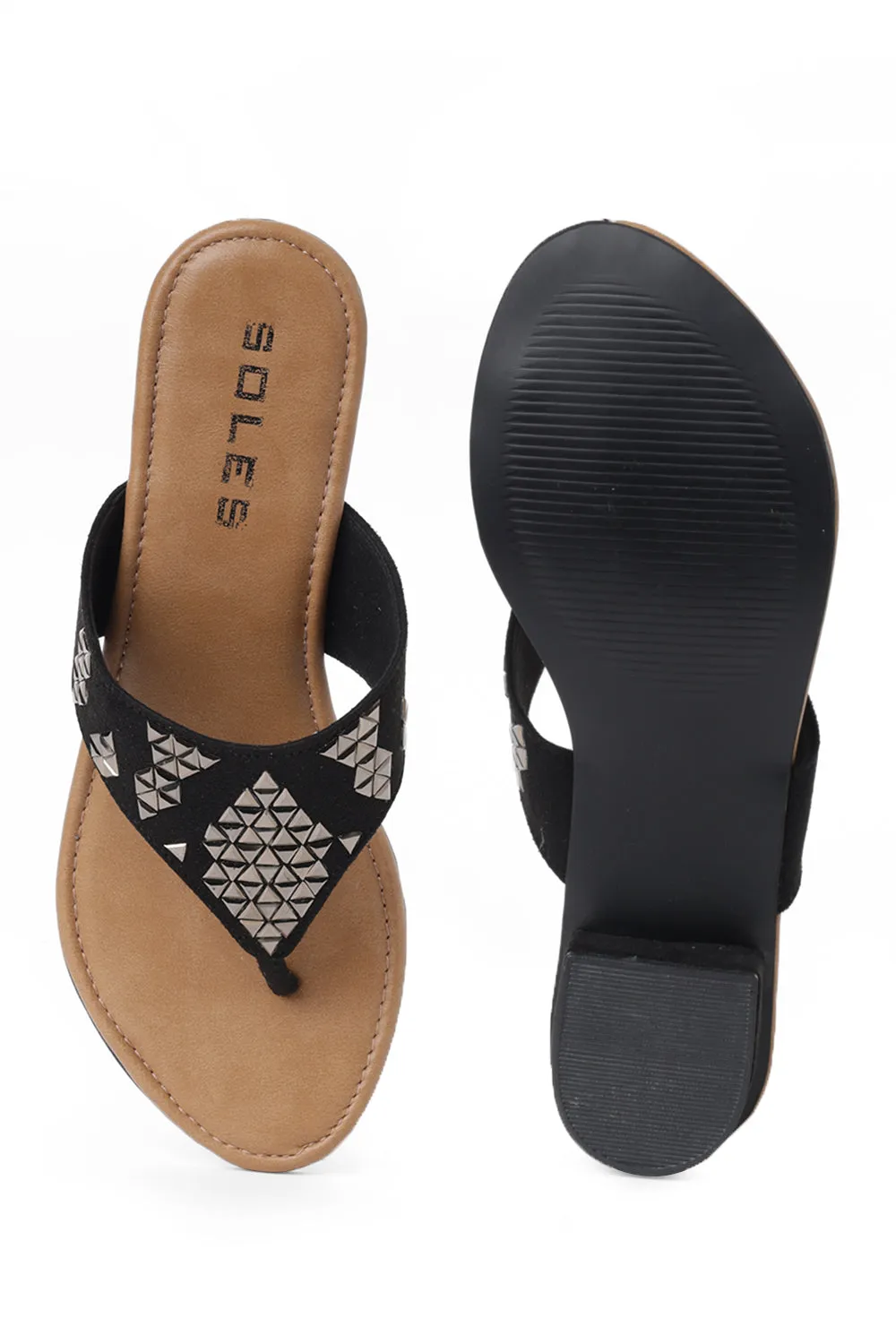 SOLES Embellished Toe Hold Small Block Heels