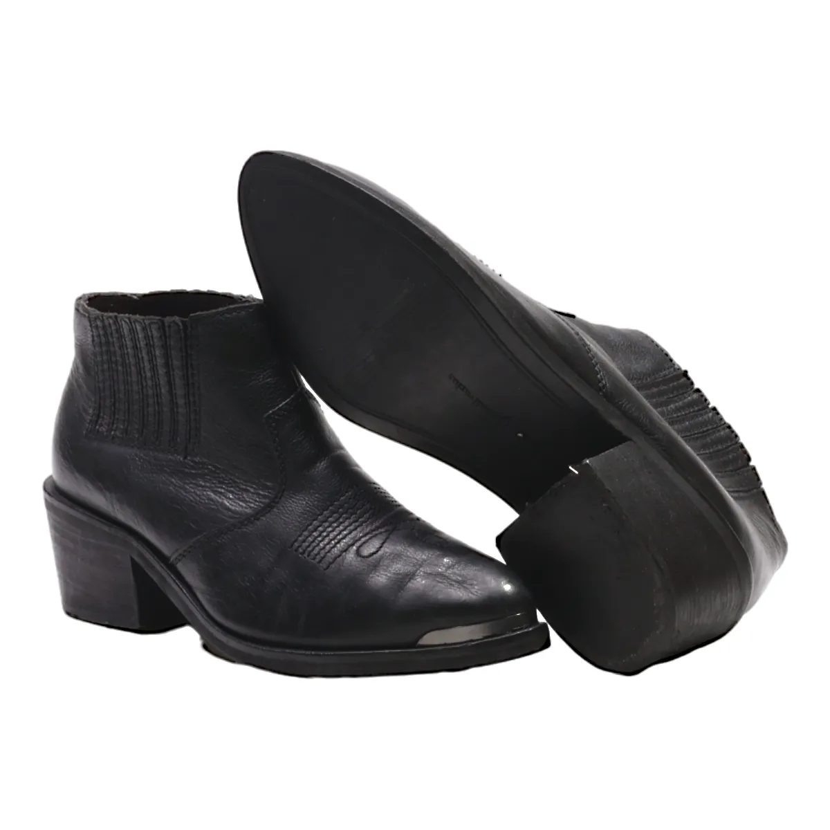 STRADIVARIUS Chelsea Boots Black Leather Womens UK 4