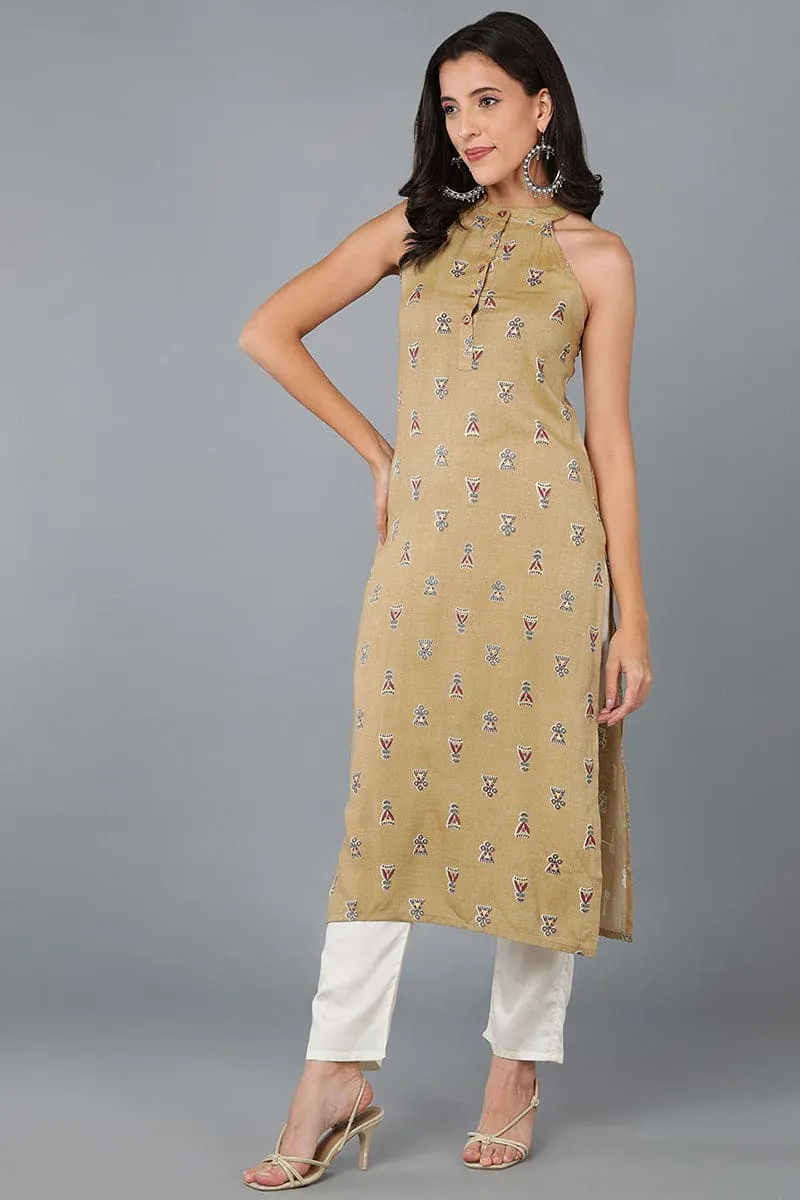 Striking Mustard Cotton Ethnic Motifs Kurta