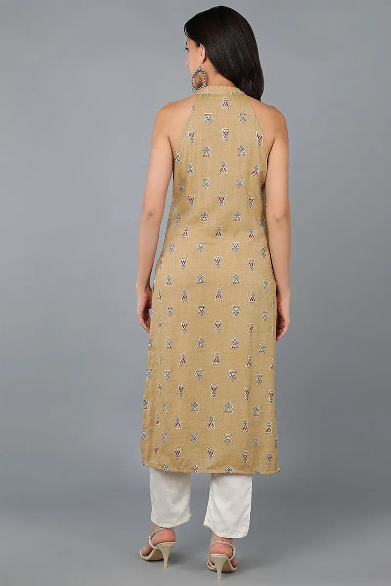 Striking Mustard Cotton Ethnic Motifs Kurta