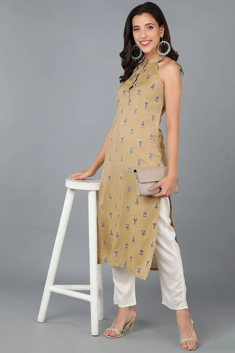 Striking Mustard Cotton Ethnic Motifs Kurta
