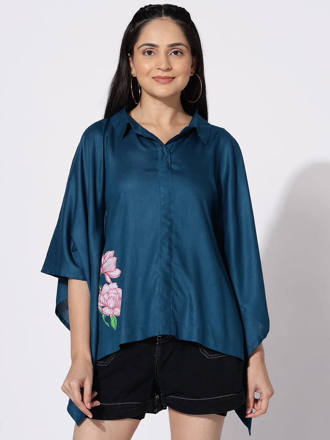 Teal Kaftan Top - Whimsical Bloom