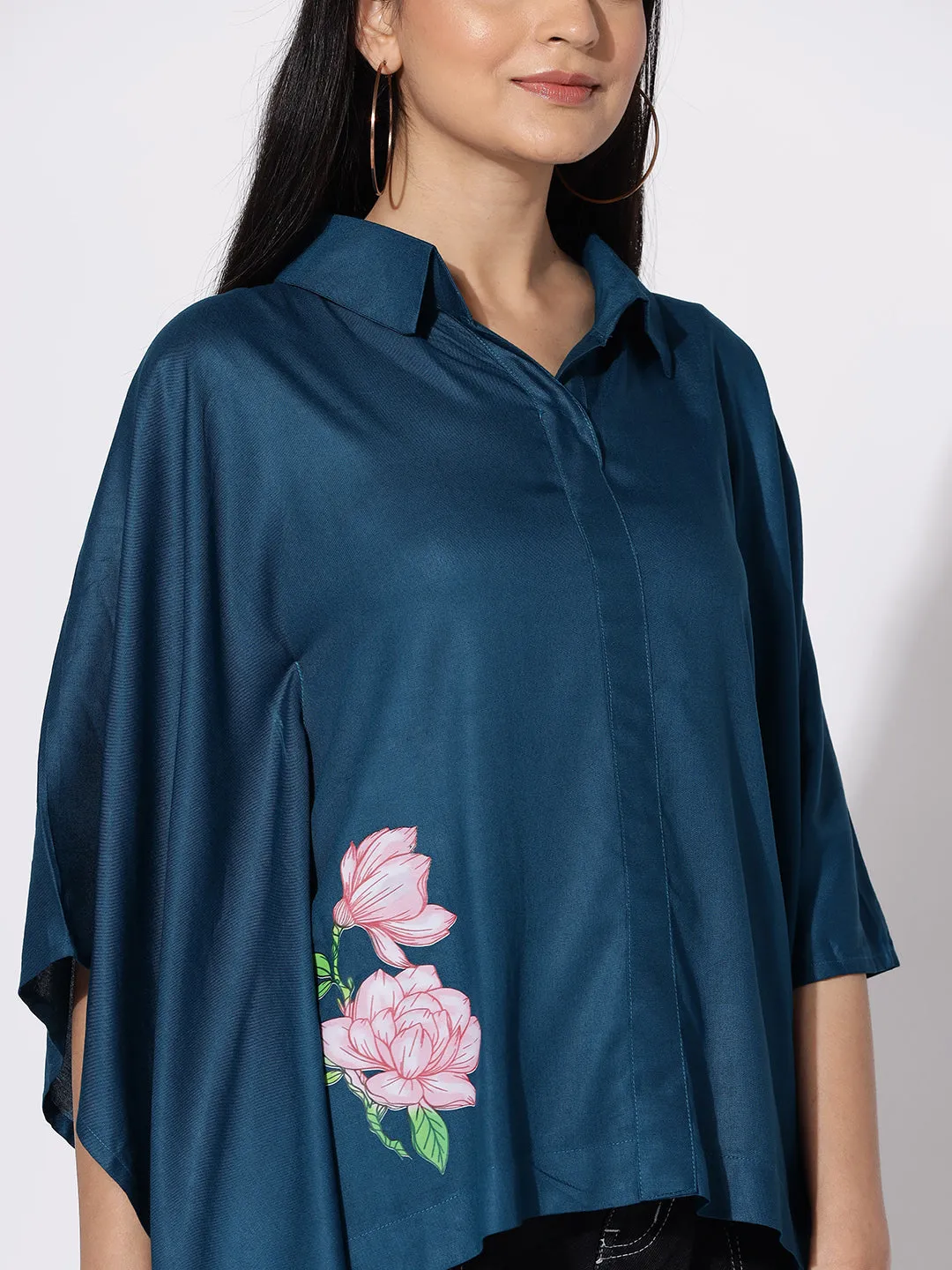 Teal Kaftan Top - Whimsical Bloom