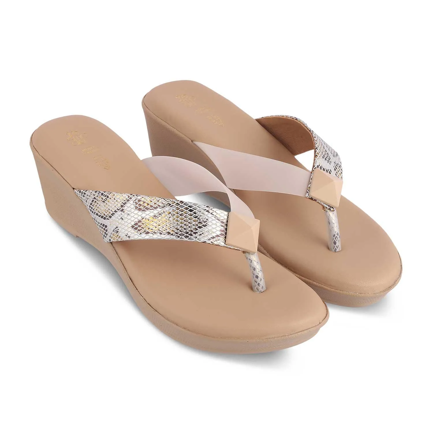 The Sledge Beige Women's Dress Wedge Sandals Tresmode