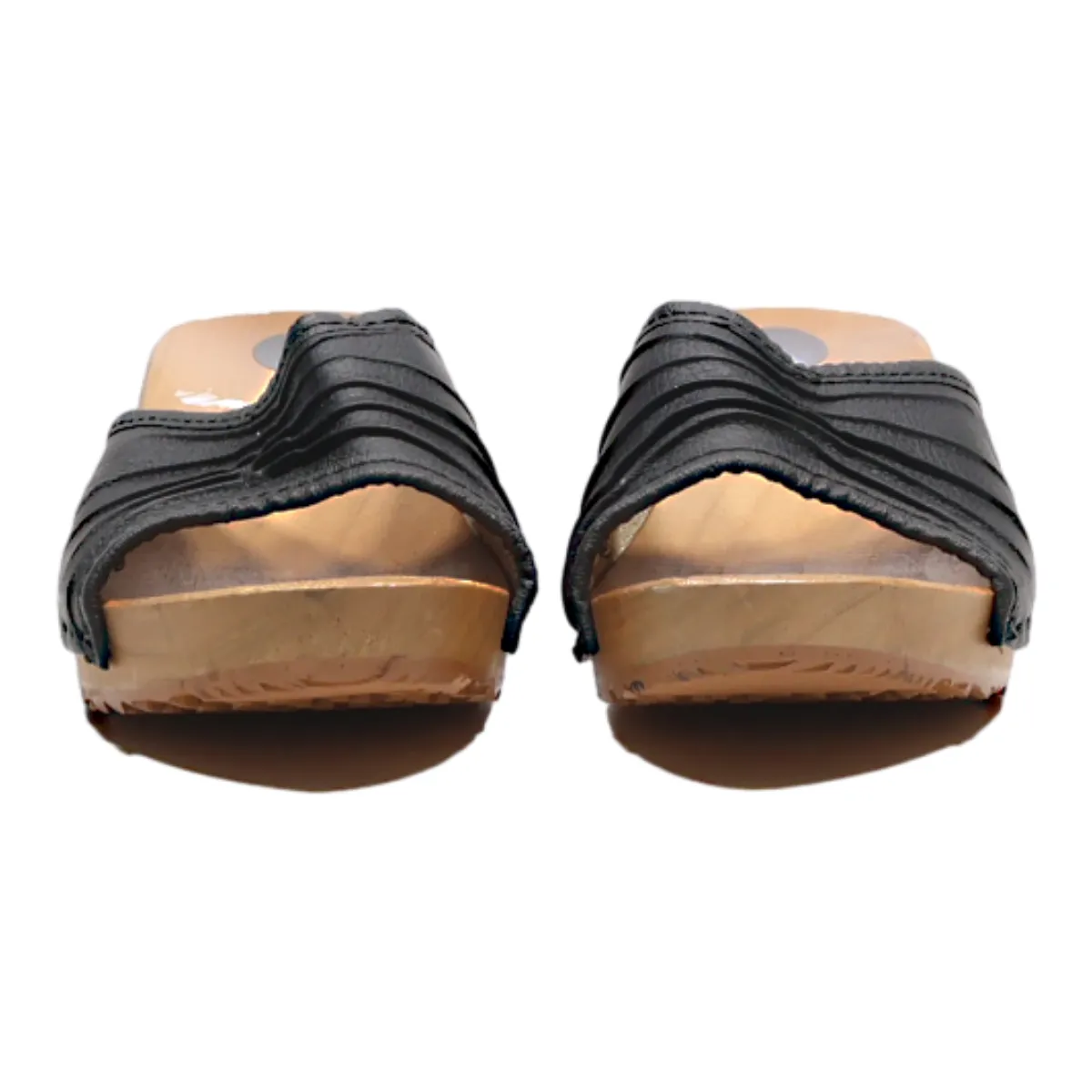 Wedged Slider Sandals Black Leather Womens UK 5