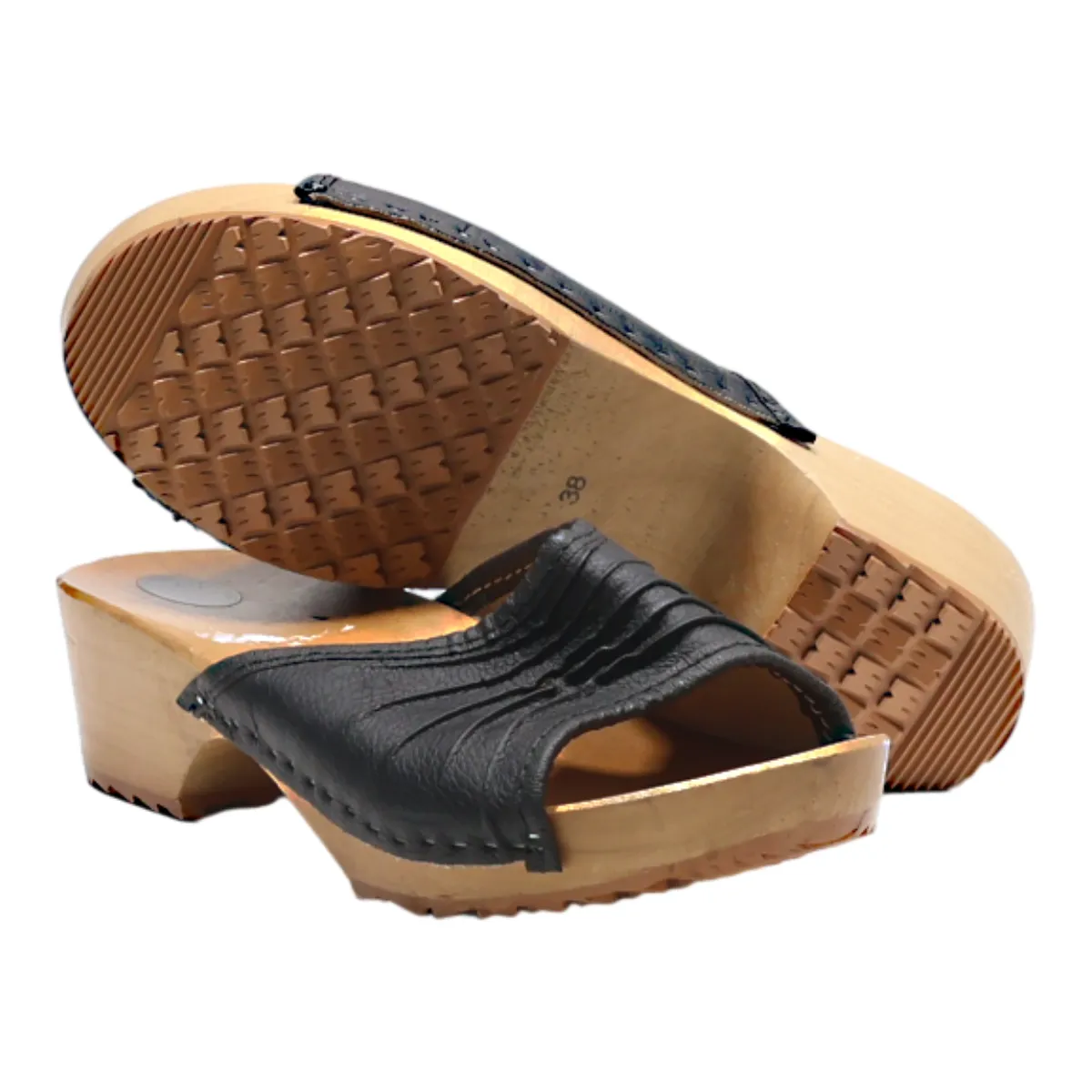 Wedged Slider Sandals Black Leather Womens UK 5
