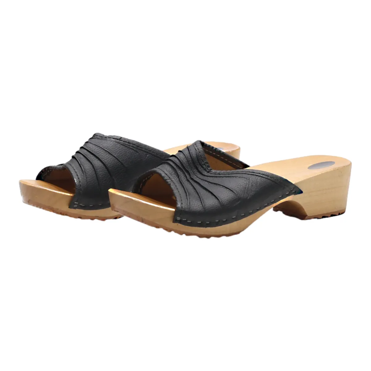 Wedged Slider Sandals Black Leather Womens UK 5