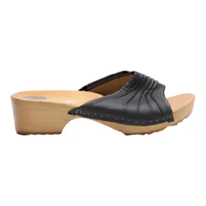 Wedged Slider Sandals Black Leather Womens UK 5