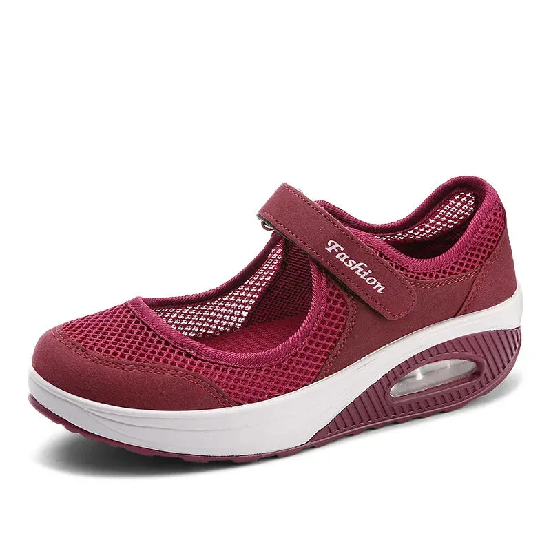 Women's Air Cushion Sneakers Breathable Mesh Wedge Heels Running Shoes