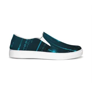Womens Sneakers - Green Digital Code Style Low Top Slip-on Canvas Shoes by inQue.Style