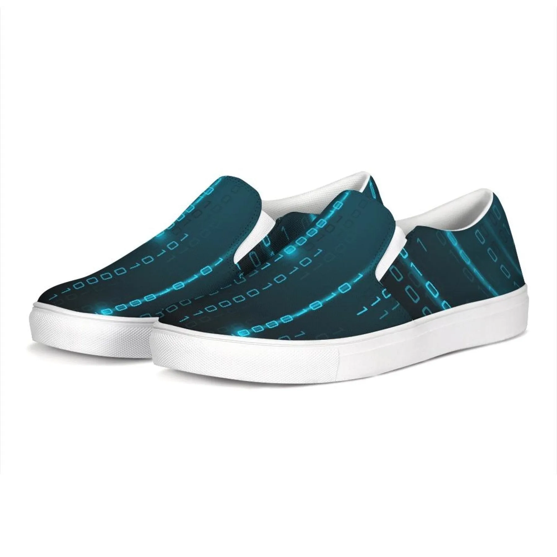 Womens Sneakers - Green Digital Code Style Low Top Slip-on Canvas Shoes by inQue.Style