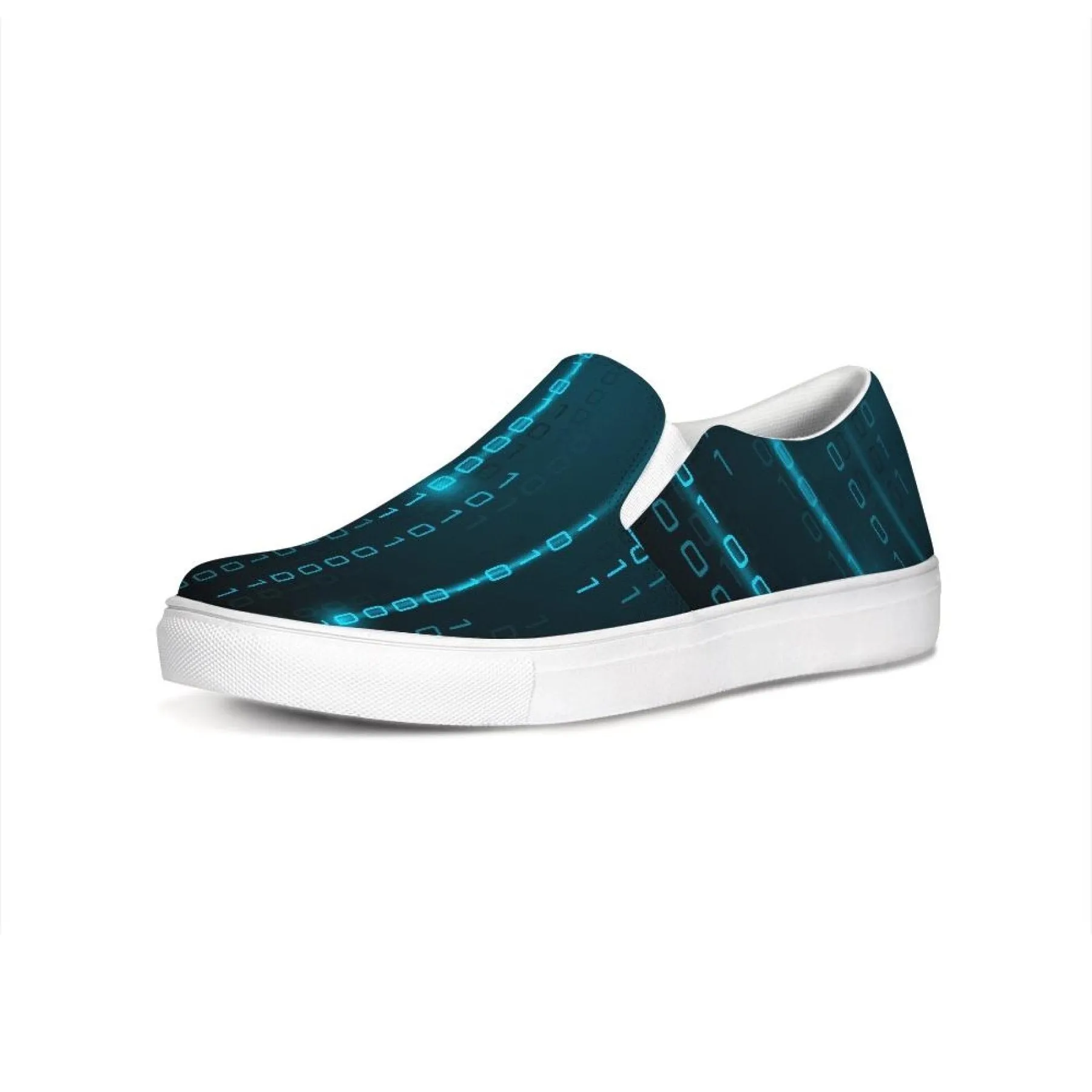 Womens Sneakers - Green Digital Code Style Low Top Slip-on Canvas Shoes by inQue.Style