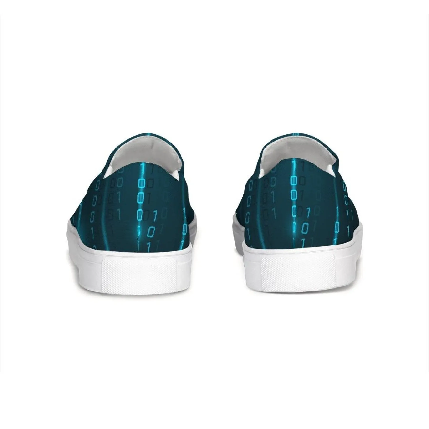 Womens Sneakers - Green Digital Code Style Low Top Slip-on Canvas Shoes by inQue.Style