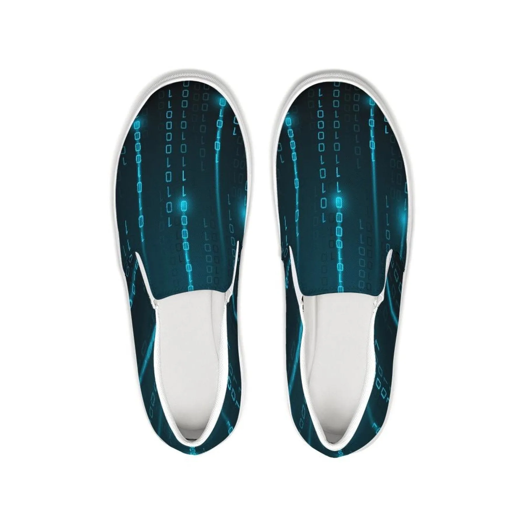 Womens Sneakers - Green Digital Code Style Low Top Slip-on Canvas Shoes by inQue.Style