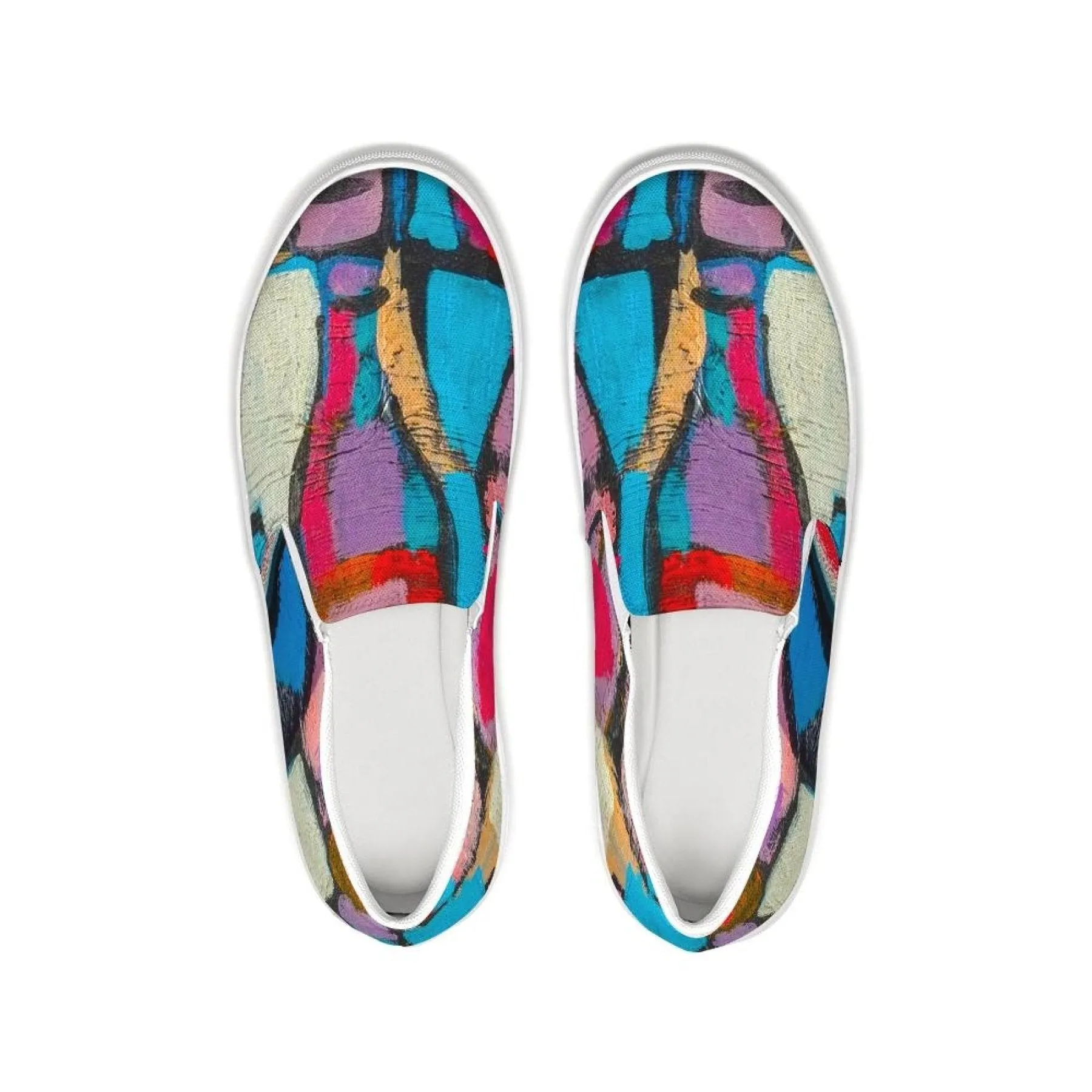 Womens Sneakers - Multicolor Geometric Style Low Top Slip-on Canvas Shoes by inQue.Style