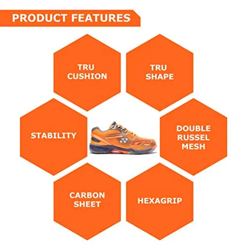 YONEX Hydro Force 2 Men's Non Marking Badminton Court Shoes, Gun Metal/Orange - 8 UK